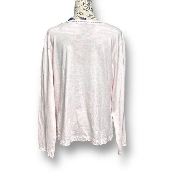 Charter Club Intimates L Pink Pajama Top NWT Floral Beaded Cotton Sleep Shirt - Picture 5 of 7